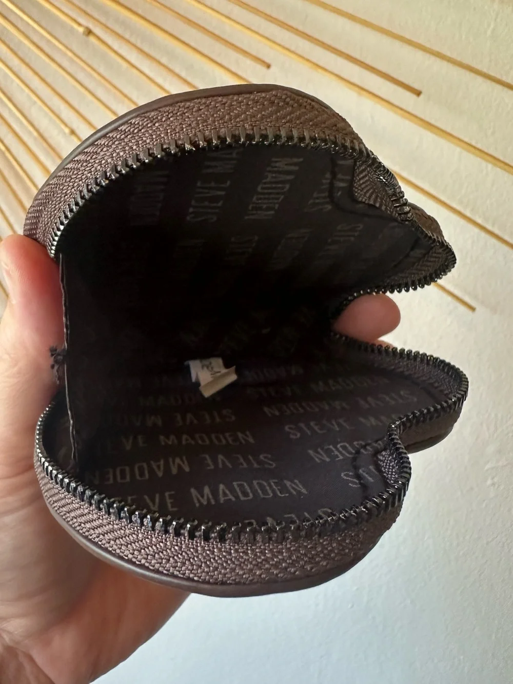 Steve Madden Snake-Print Embossed Heart Coin Pouch Bag Charm Keychain Brown/Tan